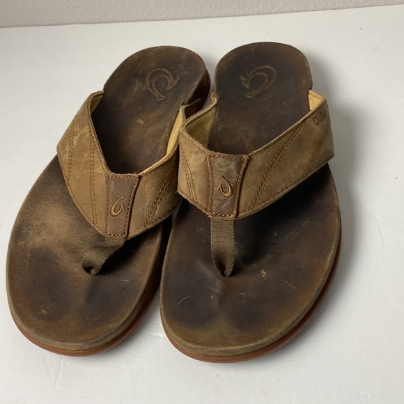 Olukai PICOI men’s sandals brown leather flip flops size 13 main image 5